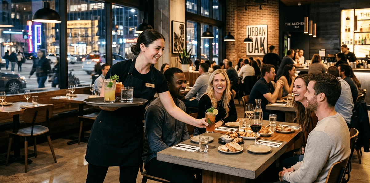 Server delivering drinks